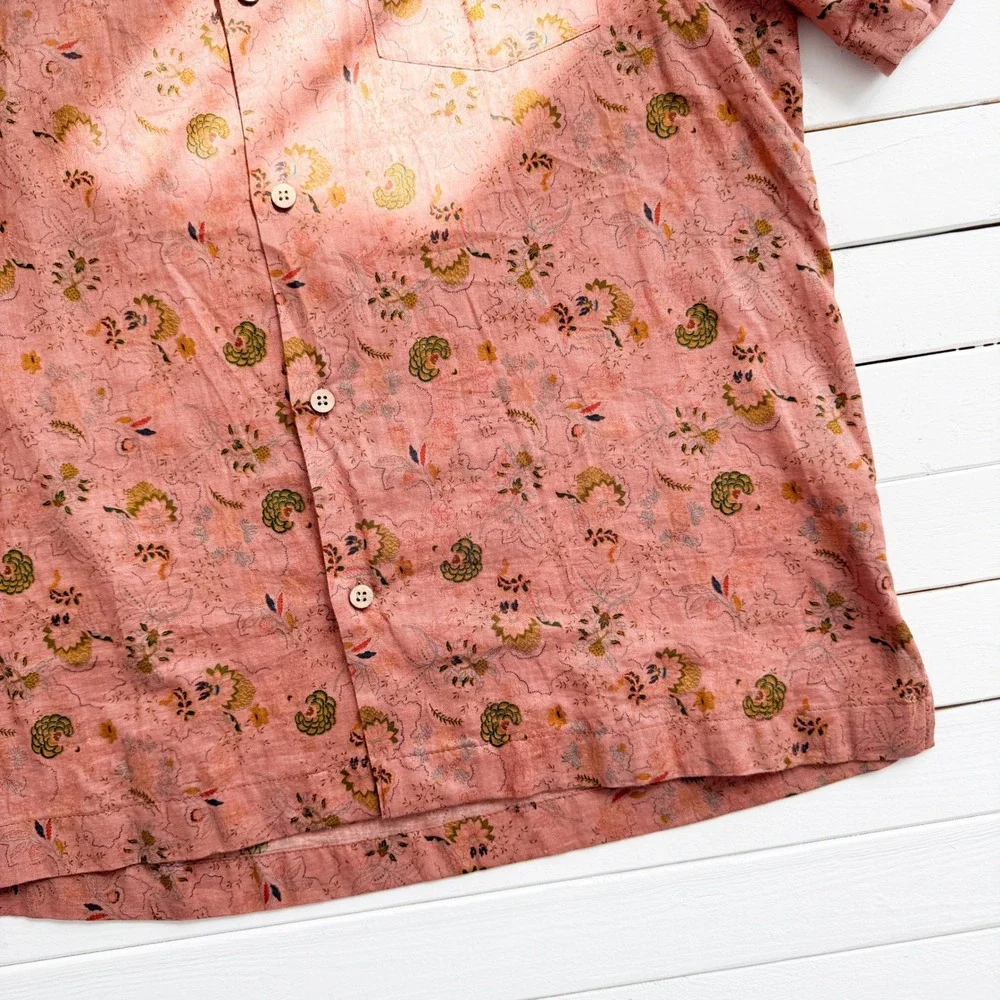 Naked & Famous men's rust orange floral linen short sleeve shirt size M - Picture 3 of 4
